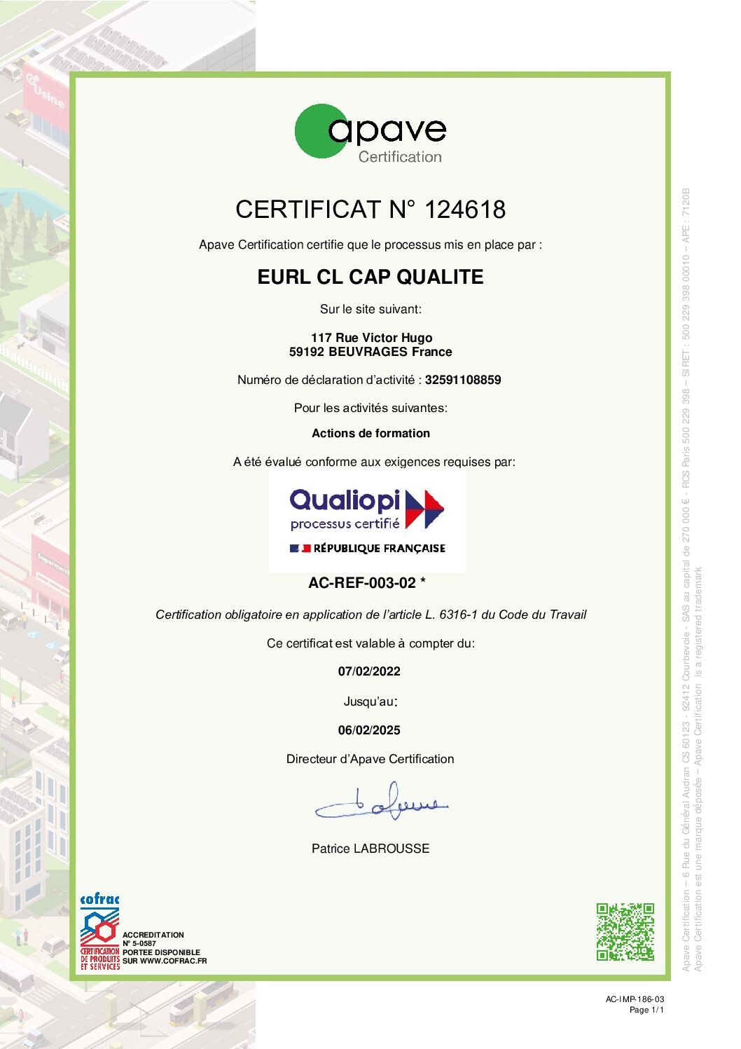 Certificat Qualiopi processus certifié (Cofrac)